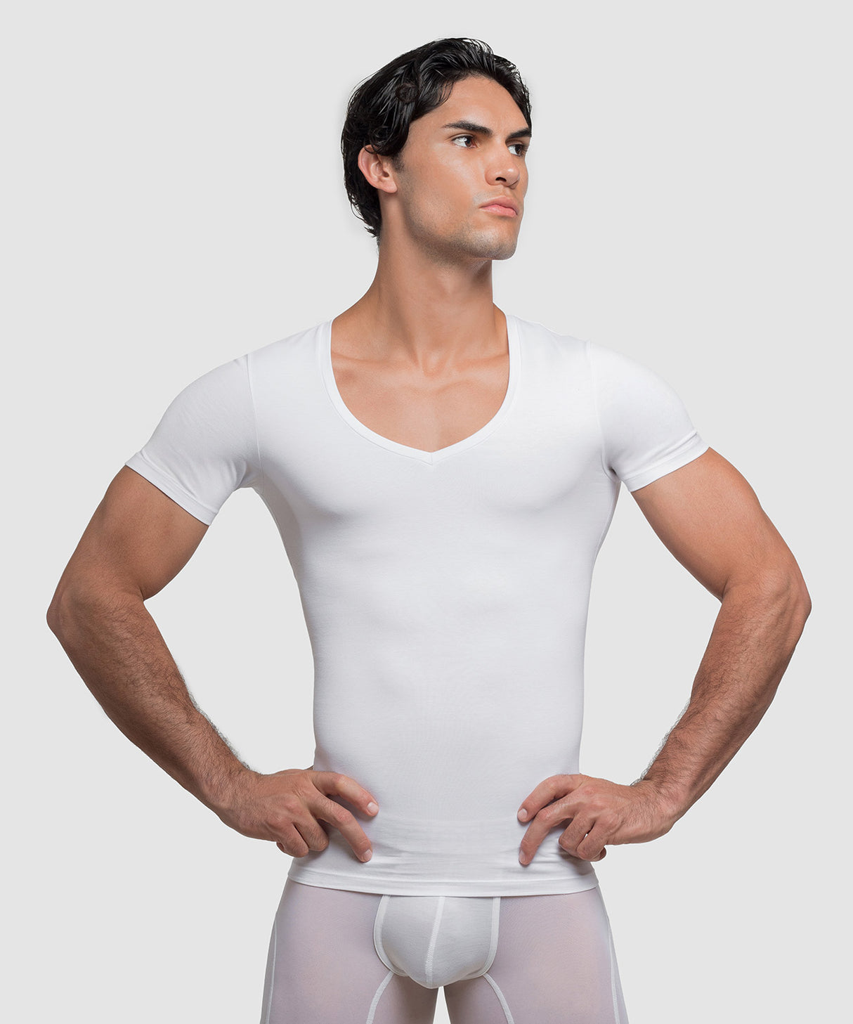 Cotton Compression Deep V-Neck T-Shirt