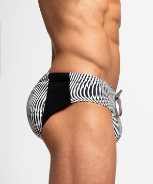 H2O WAVEFORM Padded + Package Swim Brief Black White Wave
