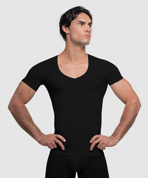 Cotton Compression Deep V-Neck T-Shirt