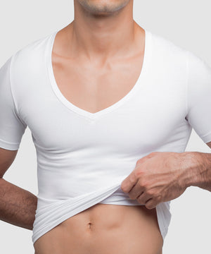 Cotton Compression Deep V-Neck T-Shirt
