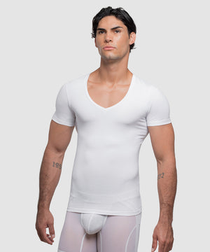 Cotton Compression Deep V-Neck T-Shirt